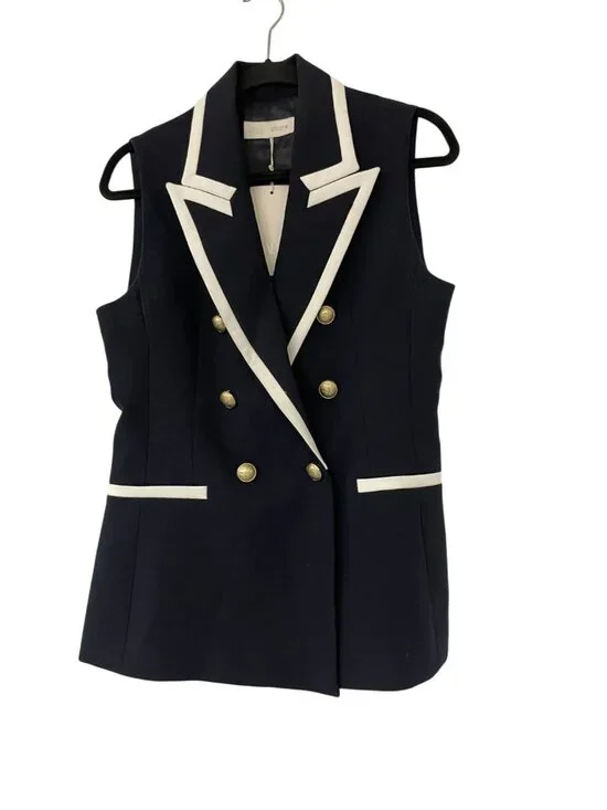 Zara Womens Vest M Blue Waistcoat Gold Buttons Double Breasted 8144/656 NWT - Picture 2 of 15